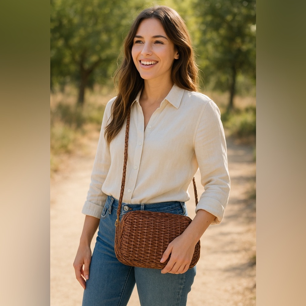 GEM leather brown woven purse